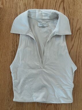 Babaton Cream Sleeveless Preppy Polo V-Neck Tank